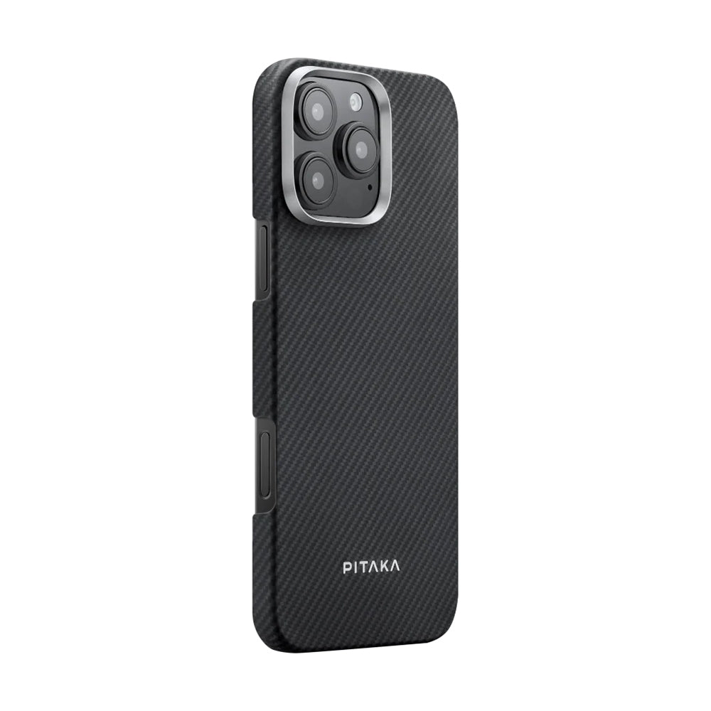 Pitaka Ultra-Slim Classic Serisi iPhone 16 Pro Max M-safe Şarj Özellikli 600D Aramid Fiber Black-Grey Twill Kılıf