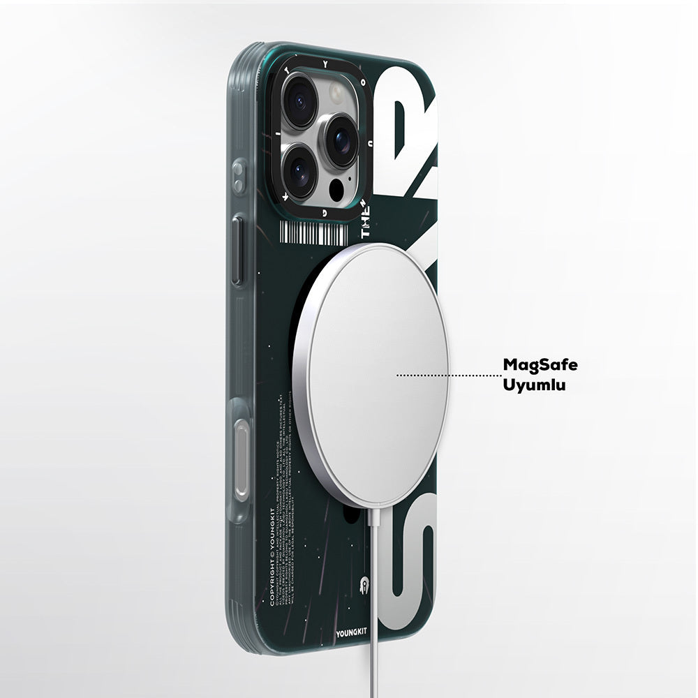 Youngkit Interstellar Serisi iPhone 16 Pro Max M-safe Şarj Özellikli Airbagli Hologram Tasarımlı Kılıf