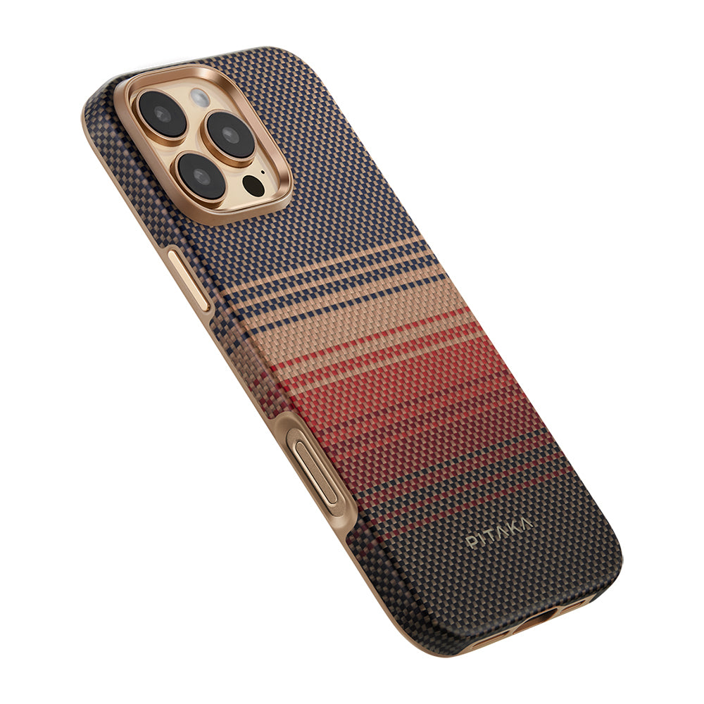 Pitaka Military-Grade Sunset-Moonrise Serisi iPhone 16 Pro Max M-safe Şarj Özellikli Aramid Fiber Sunset Kılıf