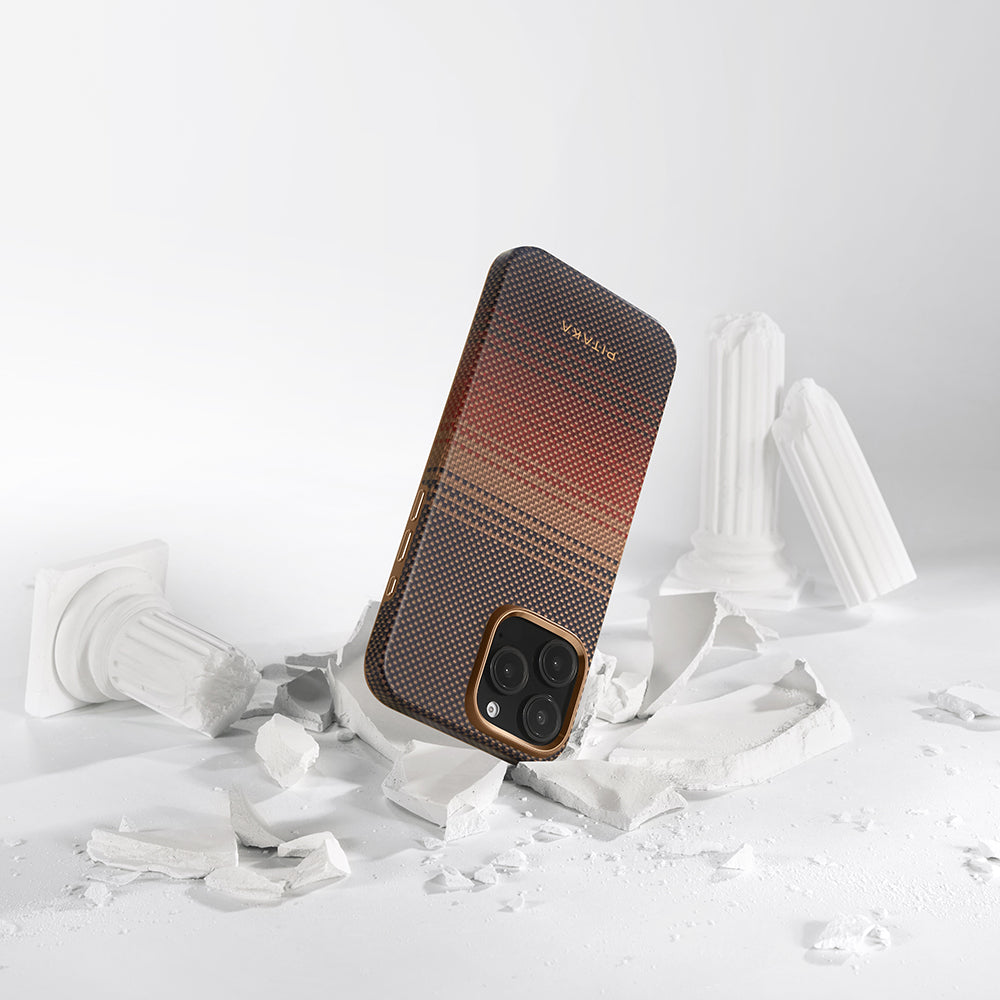 Pitaka Military-Grade Sunset-Moonrise Serisi iPhone 16 Pro Max M-safe Şarj Özellikli Aramid Fiber Sunset Kılıf