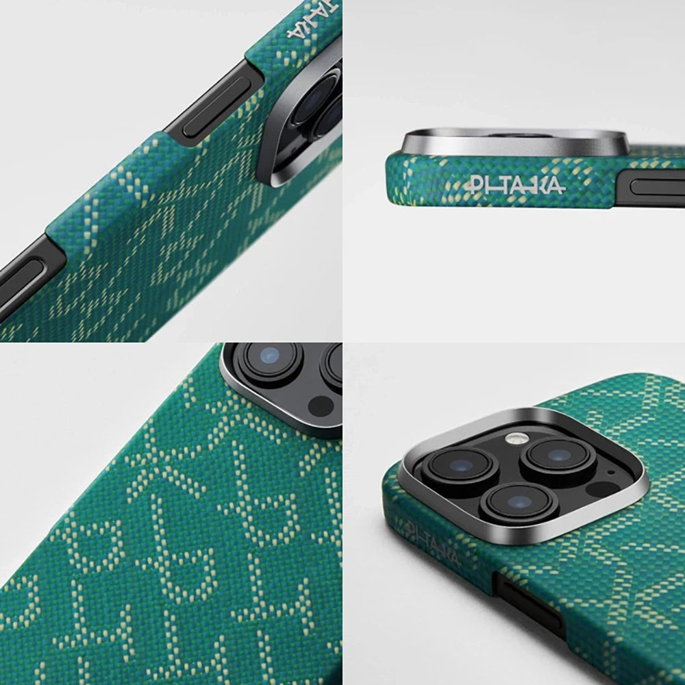 Pitaka Tactile Woven Monogram Serisi iPhone 16 Pro Max M-safe Şarj Özellikli Aramid Fiber Kılıf