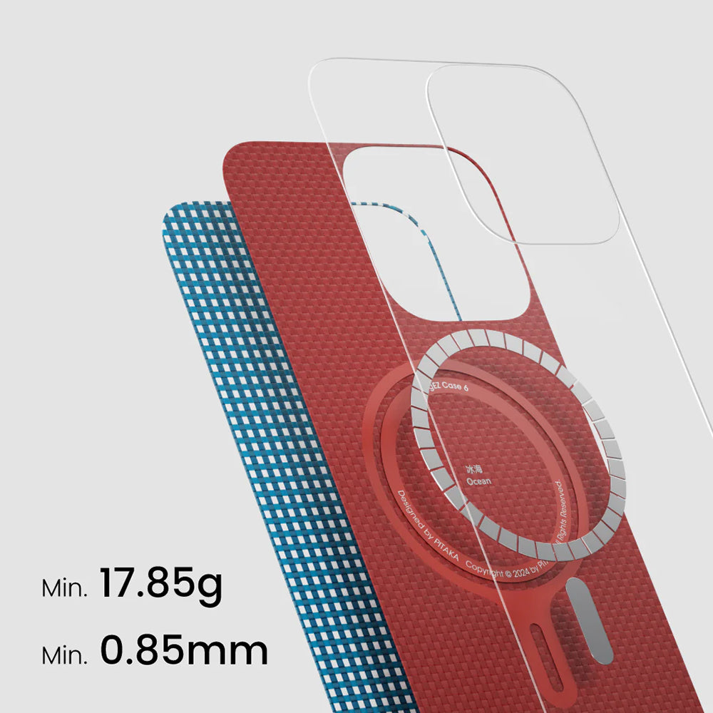 Pitaka Ultra-Slim Classic Serisi iPhone 16 Pro Max M-safe Şarj Özellikli Aramid Fiber Ocean Blue Kılıf