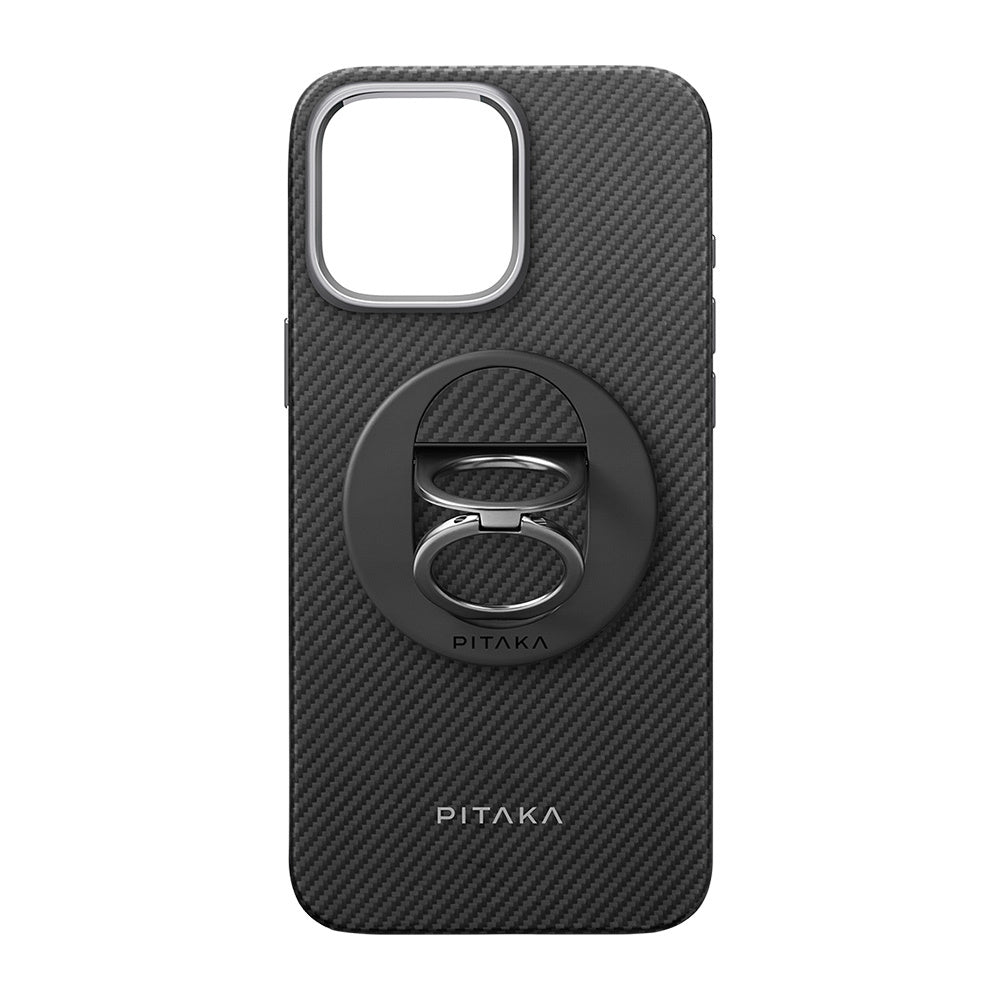 Pitaka Military Grade Classic Serisi iPhone 16 Pro Max M-safe Şarj Özellikli Grip 3 Standlı Aramid Fiber Black-Grey Twill Kılıf