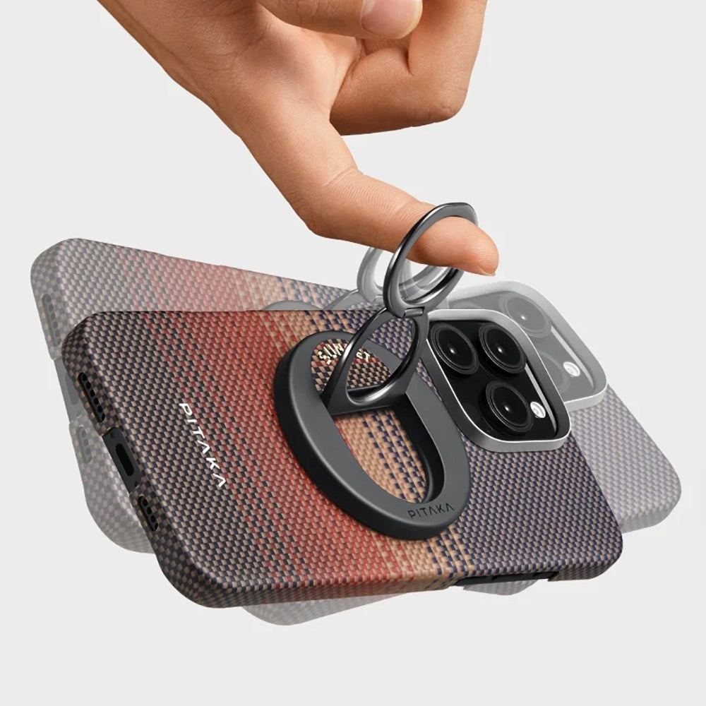 Pitaka Tactile Woven Sunset-Moonrise Serisi iPhone 16 Pro Max M-safe Şarj Özellikli Grip 3 Standlı Aramid Fiber Sunset Kılıf