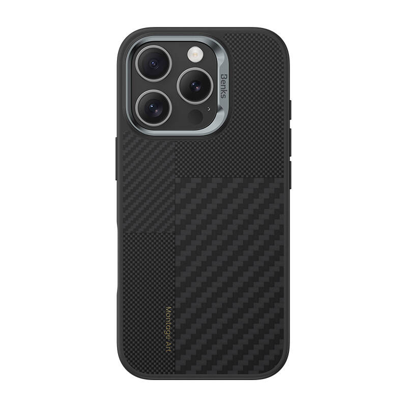 Benks Montage Hybrid ArmorPro iPhone 16 Pro Max M-safe Şarj Özellikli Karbon Fiber Kevlar Kılıf