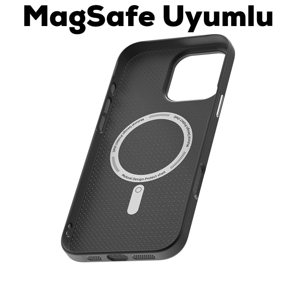 Mutural Montage iPhone 16 Pro Max M-safe Şarj Özellikli Karbon Fiber Desenli Kılıf