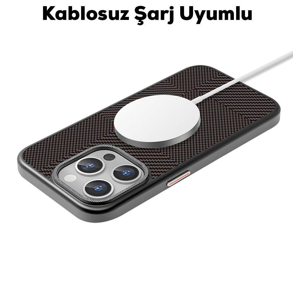 Mutural Montage iPhone 16 Pro Max M-safe Şarj Özellikli Karbon Fiber Desenli Kılıf