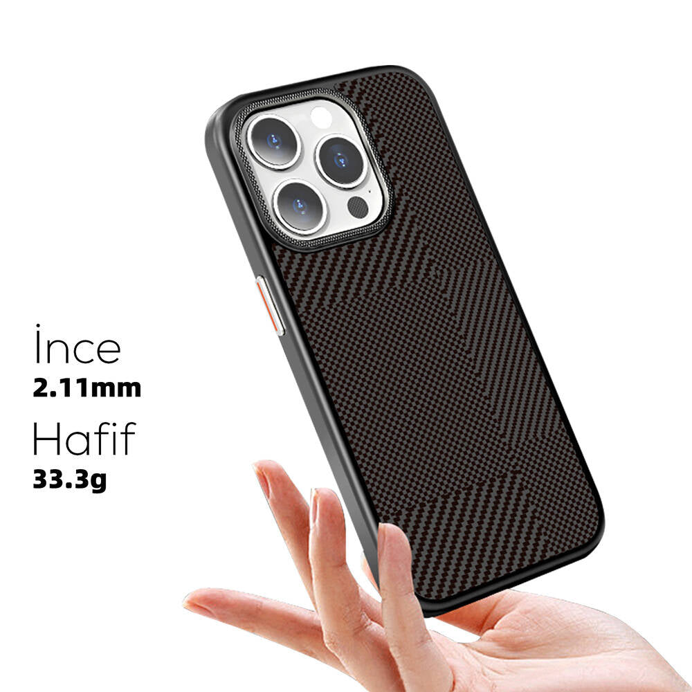 Mutural Montage iPhone 16 Pro Max M-safe Şarj Özellikli Karbon Fiber Desenli Kılıf