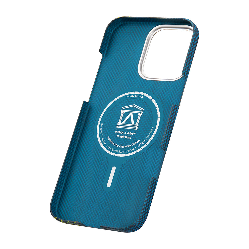 Pitaka Tactile Woven Aries Serisi iPhone 16 Pro Max M-safe Şarj Özellikli Lumintex Teknolojili Fosforlu Aramid Fiber Credit Card Kılıf