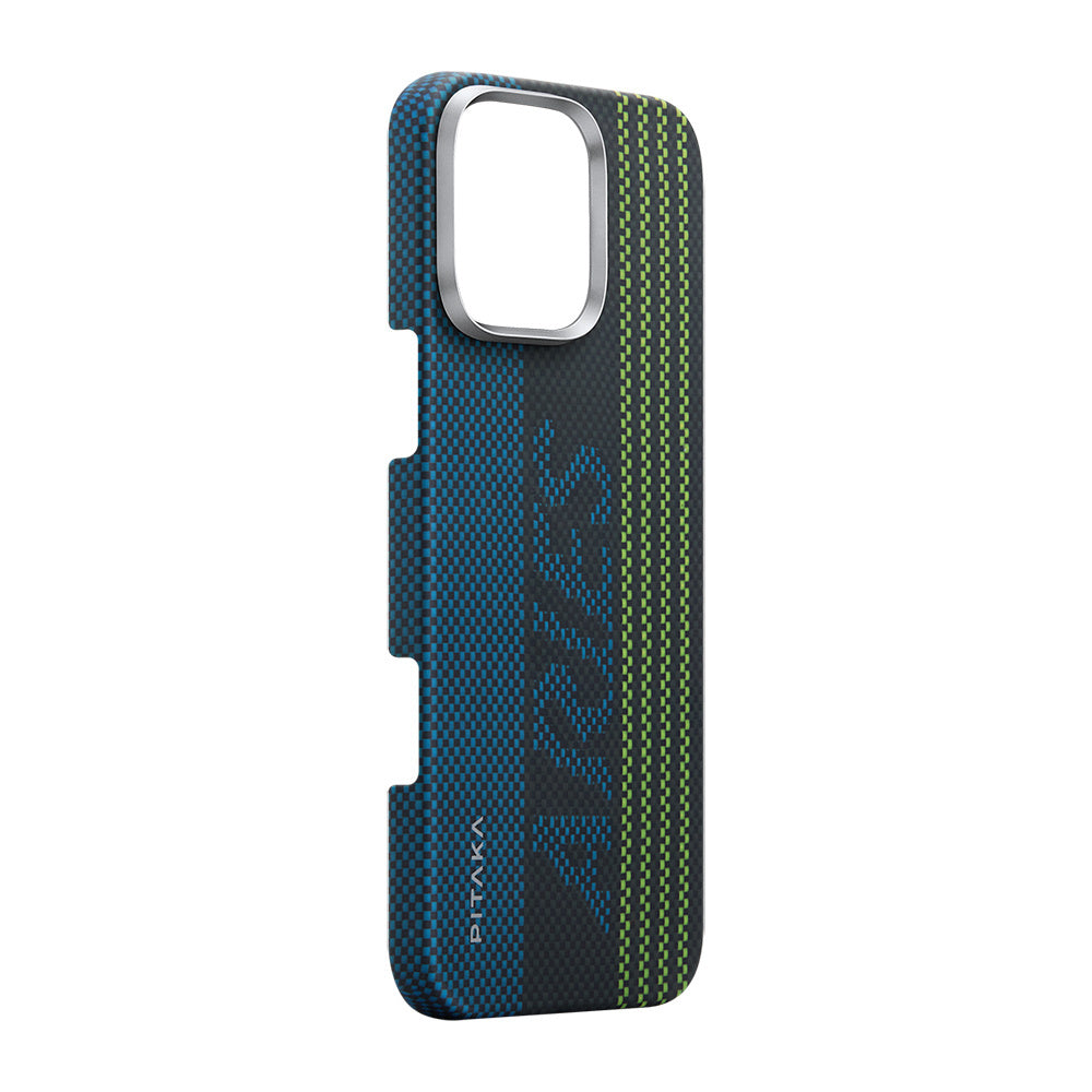 Pitaka Tactile Woven Aries Serisi iPhone 16 Pro Max M-safe Şarj Özellikli Lumintex Teknolojili Fosforlu Aramid Fiber Credit Card Kılıf