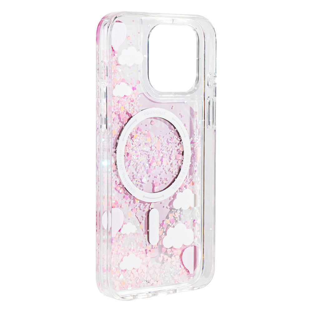 Youngkit Pink Dream Quicksand Serisi iPhone 16 Pro Max M-safe Şarj Özellikli Parlak Kumlu Sıvılı Kılıf