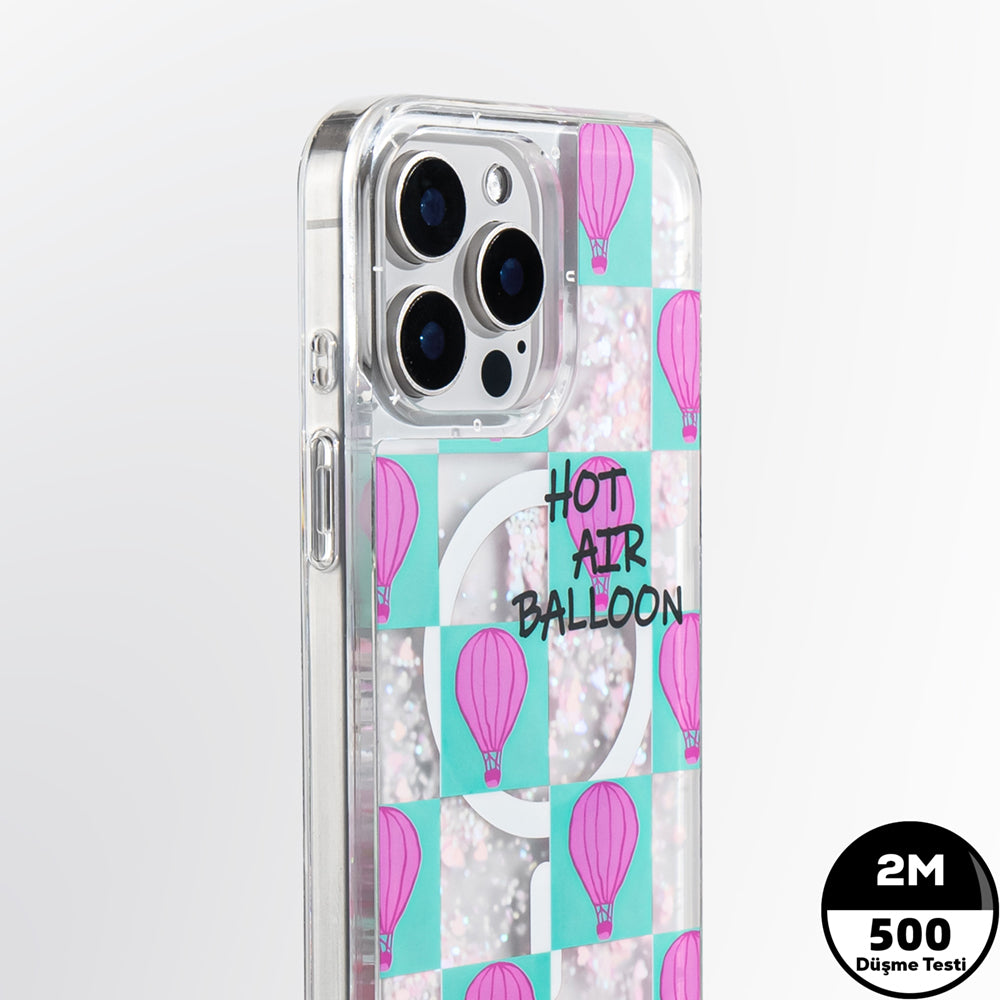Youngkit Pink Dream Quicksand Serisi iPhone 16 Pro Max M-safe Şarj Özellikli Parlak Kumlu Sıvılı Kılıf