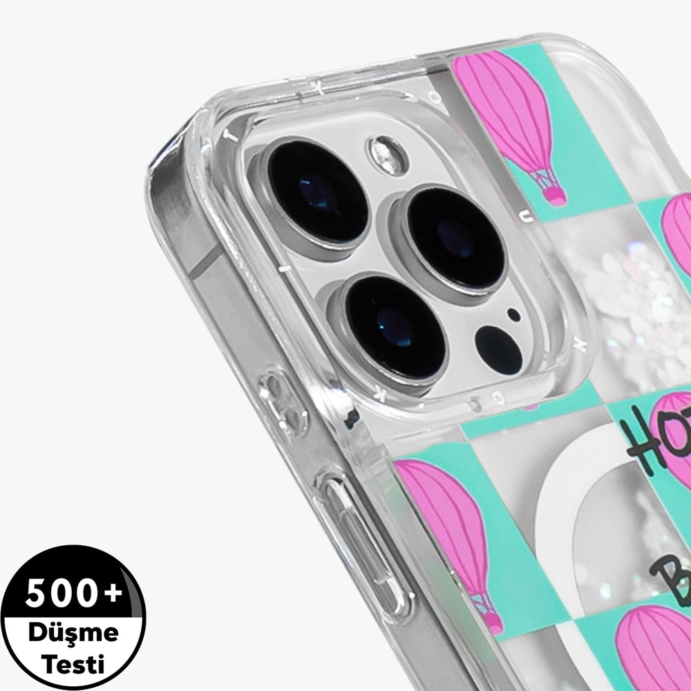 Youngkit Pink Dream Quicksand Serisi iPhone 16 Pro Max M-safe Şarj Özellikli Parlak Kumlu Sıvılı Kılıf