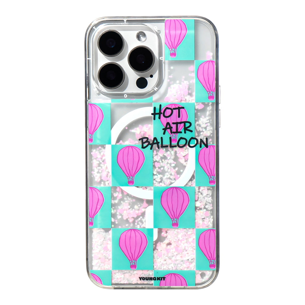 Youngkit Pink Dream Quicksand Serisi iPhone 16 Pro Max M-safe Şarj Özellikli Parlak Kumlu Sıvılı Kılıf