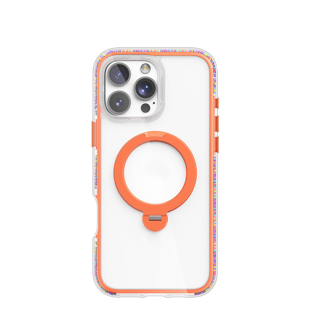Raptic AirJoy Serisi iPhone 16 Pro Max M-safe Şarj Özellikli Boncuk Tasarımlı 360 Derece Dönebilen Standlı Kılıf