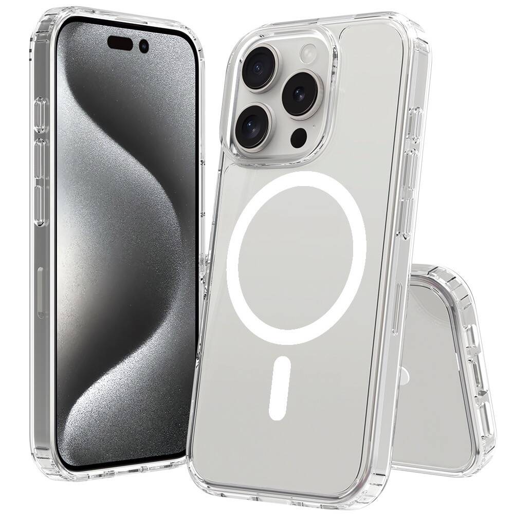 Cepax iPhone 16 Pro Max M-safe Şarj Özellikli Şeffaf Sert PC Embos Kılıf