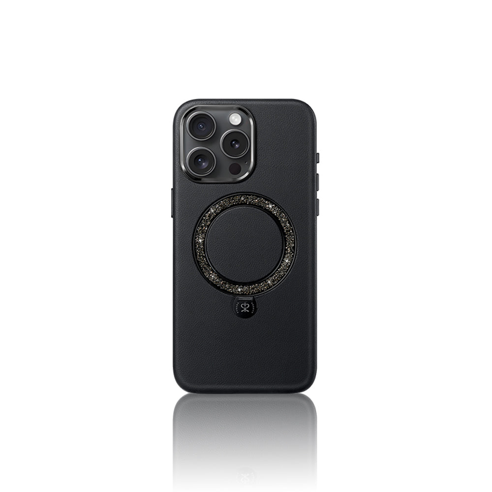 Pynana Dancing Circle Serisi iPhone 16 Pro Max M-safe Şarj Özellikli Standlı Suni Deri Tasarımlı Kılıf