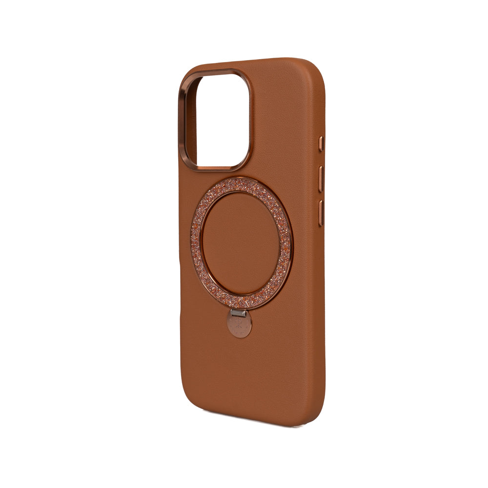 Pynana Dancing Circle Serisi iPhone 16 Pro Max M-safe Şarj Özellikli Standlı Suni Deri Tasarımlı Kılıf