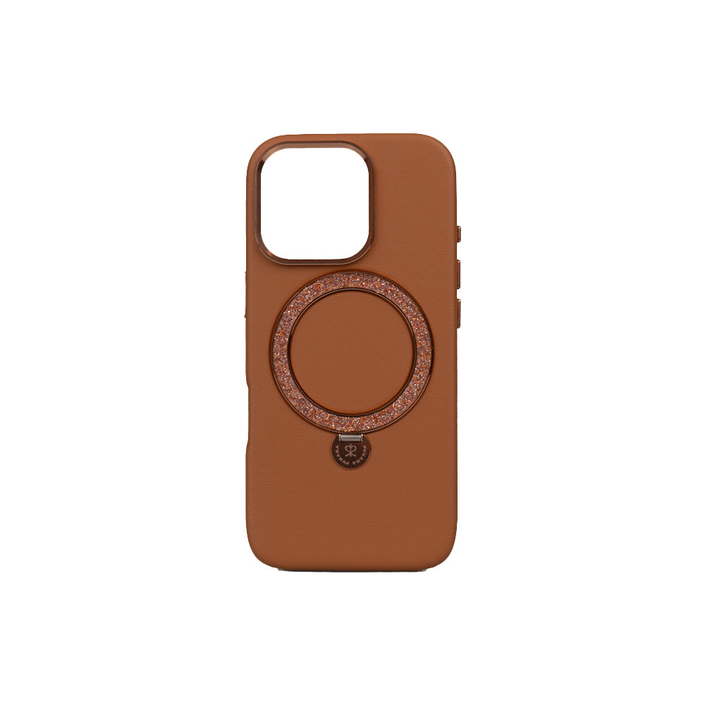 Pynana Dancing Circle Serisi iPhone 16 Pro Max M-safe Şarj Özellikli Standlı Suni Deri Tasarımlı Kılıf