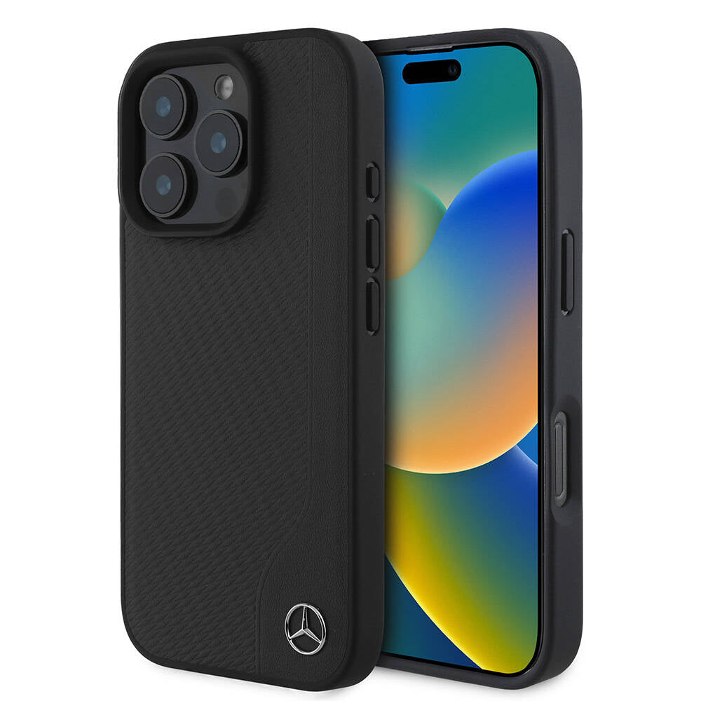 Mercedes Benz iPhone 16 Pro Max Orjinal Lisanslı M-safe 3D Metal Logolu Wood Imitation Deri Kılıf