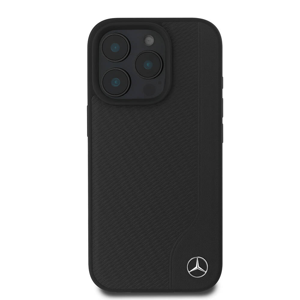 Mercedes Benz iPhone 16 Pro Max Orjinal Lisanslı M-safe 3D Metal Logolu Wood Imitation Deri Kılıf