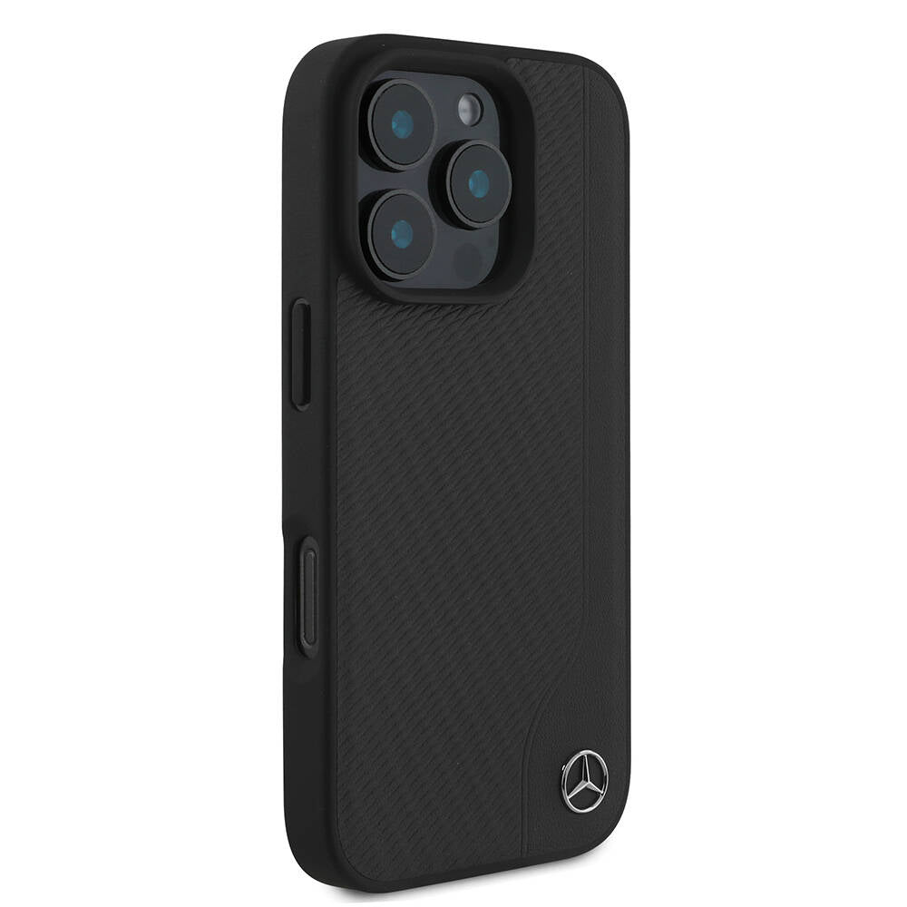Mercedes Benz iPhone 16 Pro Max Orjinal Lisanslı M-safe 3D Metal Logolu Wood Imitation Deri Kılıf