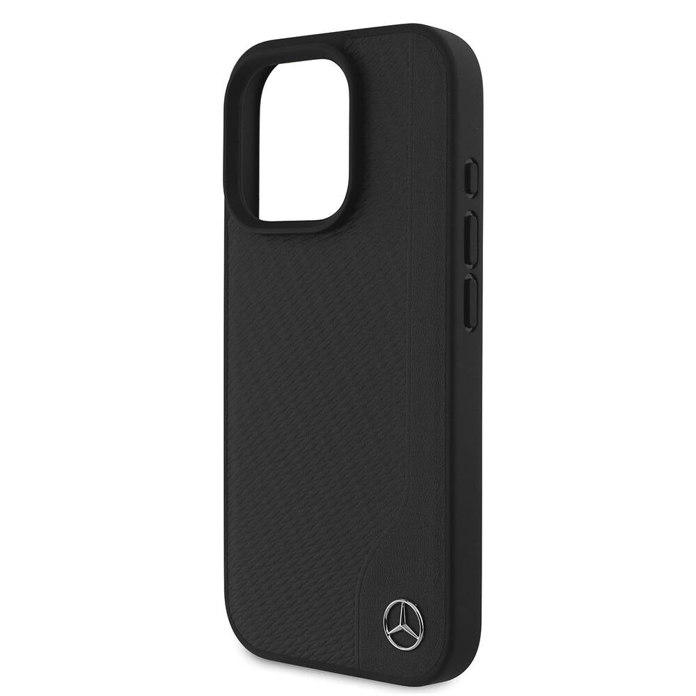Mercedes Benz iPhone 16 Pro Max Orjinal Lisanslı M-safe 3D Metal Logolu Wood Imitation Deri Kılıf