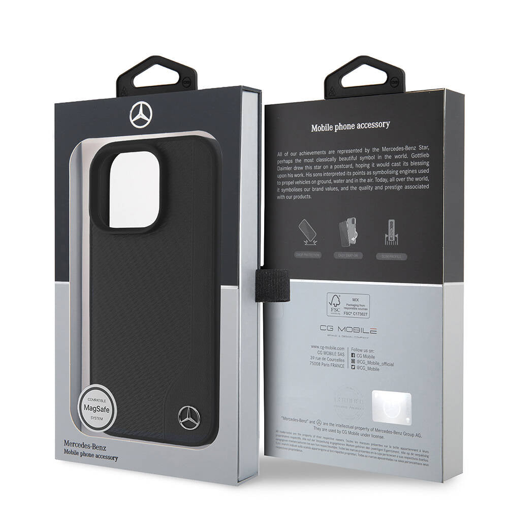 Mercedes Benz iPhone 16 Pro Max Orjinal Lisanslı M-safe 3D Metal Logolu Wood Imitation Deri Kılıf