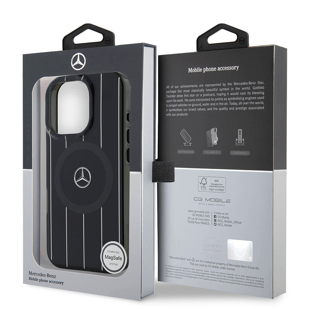 Mercedes Benz iPhone 16 Pro Max Orjinal Lisanslı M-safe Şarj Özellikli Çift Katmanlı Paralel Çizgi Desenli Kılıf