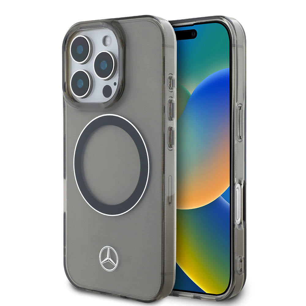 Mercedes Benz iPhone 16 Pro Max Orjinal Lisanslı M-safe Şarj Özellikli Saydam Yüzey Silver Ring Kılıf