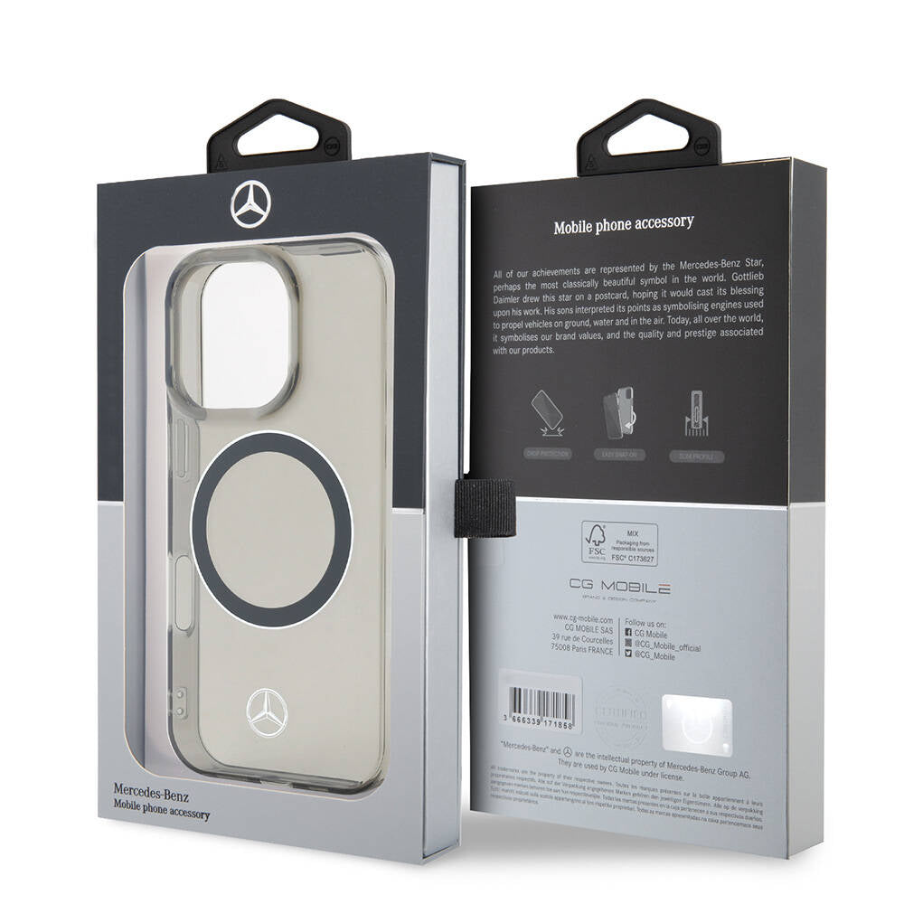 Mercedes Benz iPhone 16 Pro Max Orjinal Lisanslı M-safe Şarj Özellikli Saydam Yüzey Silver Ring Kılıf
