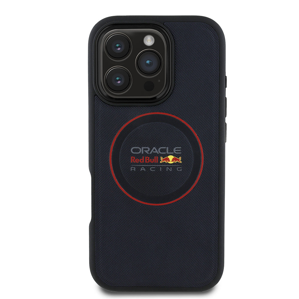 Apple iPhone 16 Pro Max Redbull Orjinal Lisanslı M-safe Şarj Özellikli Kırmızı Halka ve Logo Kabartmalı PU Deri Kılıf