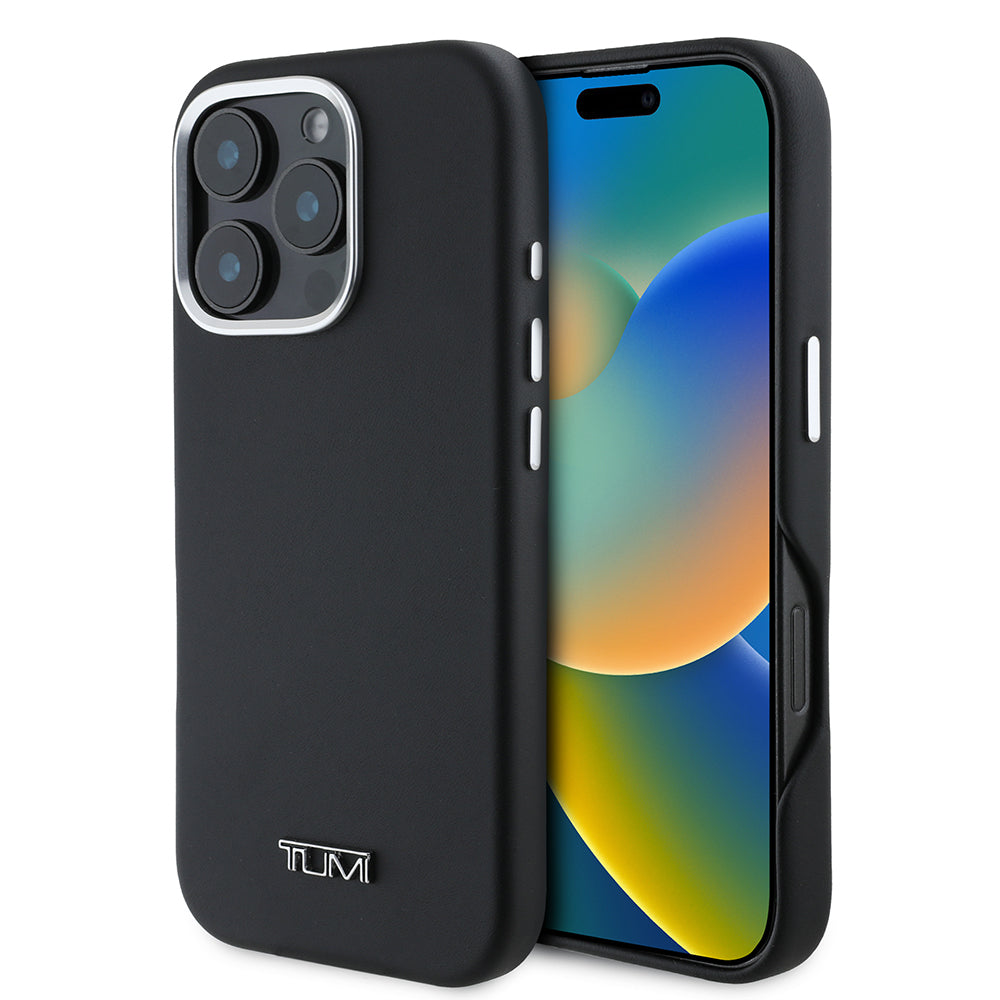 TUMI iPhone 16 Pro Max Orjinal Lisanslı Magsafe Şarj Özellikli Metal Yazı Logolu PU Deri Kılıf