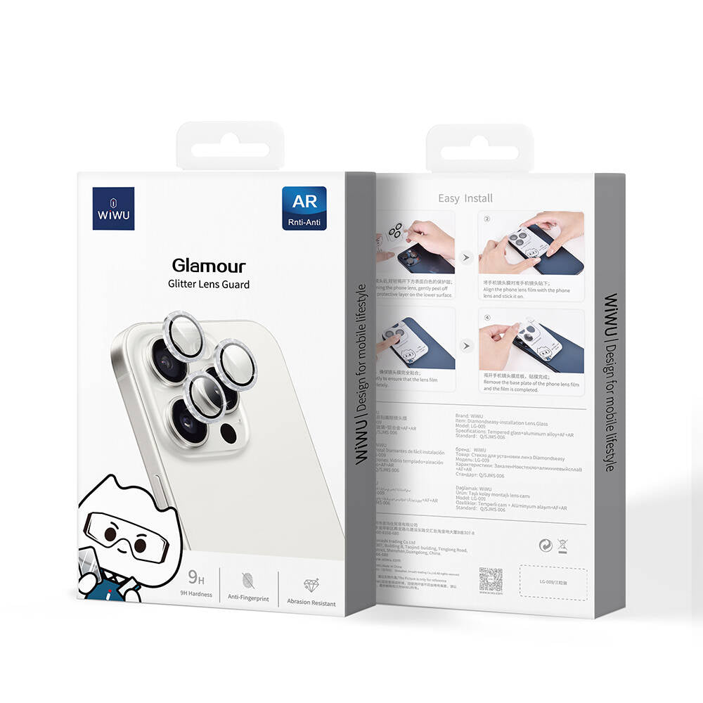 Wiwu LG-006 iPhone 16 Pro Max Diamond Lens Guard Kolay Uygulama Aparatlı Kamera Lens Koruyucu