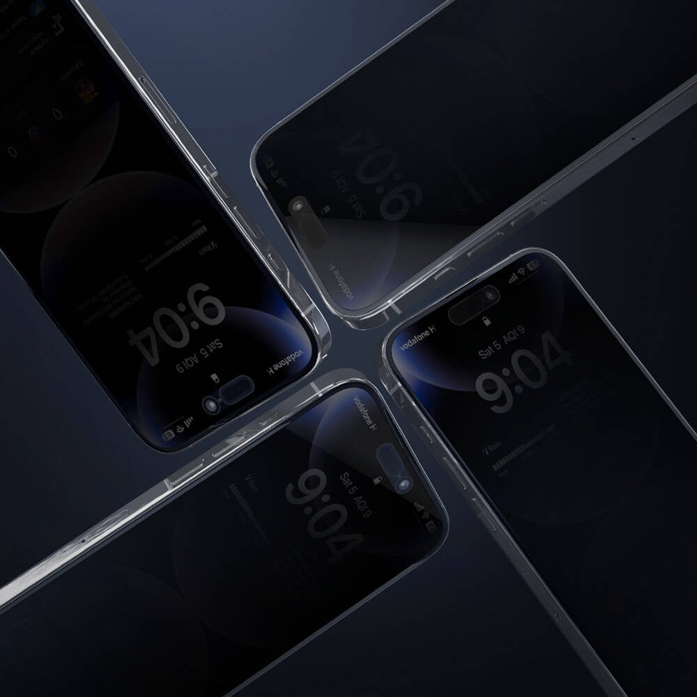 Wiwu Wi-SQ009 Easy Install iPhone 16 Pro Max iPrivacy 360° Anti-Peep Oleofobik Temperli Cam Ekran Koruyucu + Kolay Uygulama Aparatlı