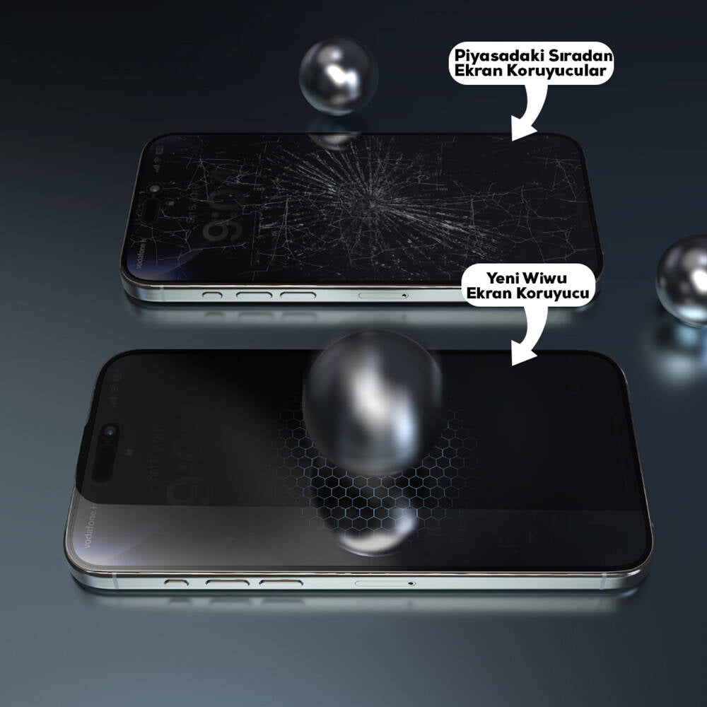 Wiwu Wi-SQ009 Easy Install iPhone 16 Pro Max iPrivacy 360° Anti-Peep Oleofobik Temperli Cam Ekran Koruyucu + Kolay Uygulama Aparatlı