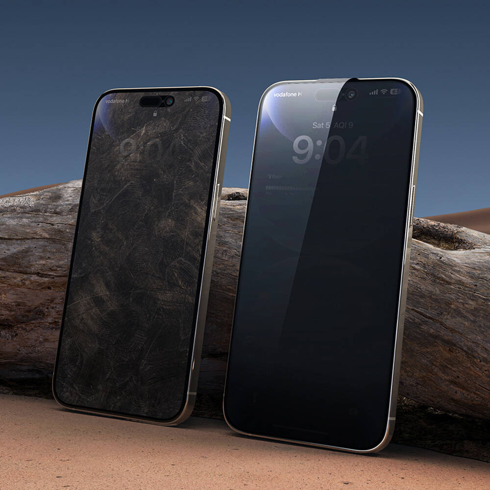 Wiwu Wi-SQ009 Easy Install iPhone 16 Pro Max iPrivacy 360° Anti-Peep Oleofobik Temperli Cam Ekran Koruyucu + Kolay Uygulama Aparatlı