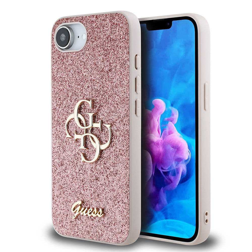 Guess iPhone 16E Orjinal Lisanslı 4G Büyük Metal Logolu Glitter Telefon Kılıfı