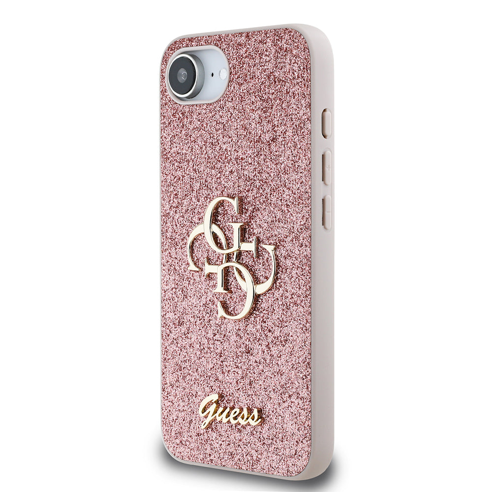 Guess iPhone 16E Orjinal Lisanslı 4G Büyük Metal Logolu Glitter Telefon Kılıfı