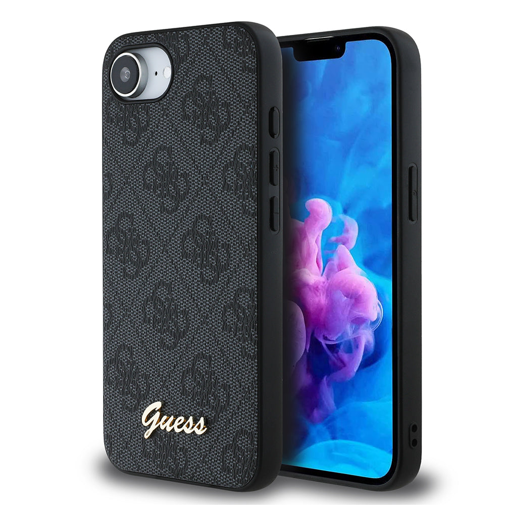 iPhone 16E Guess Orjinal Lisanslı 4G Desenli Script Metal Logolu Telefon Kılıfı