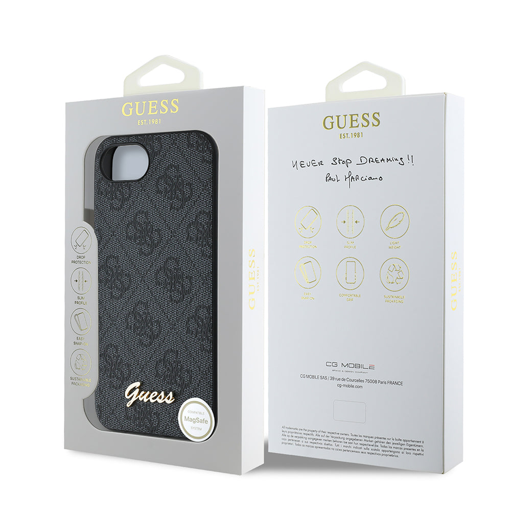 iPhone 16E Guess Orjinal Lisanslı 4G Desenli Script Metal Logolu Telefon Kılıfı