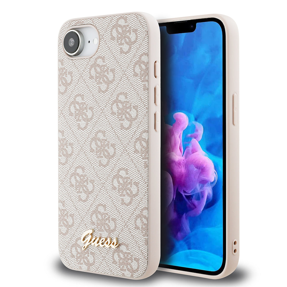 iPhone 16E Guess Orjinal Lisanslı 4G Desenli Script Metal Logolu Telefon Kılıfı