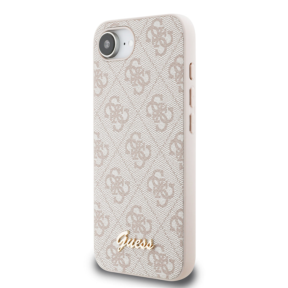 iPhone 16E Guess Orjinal Lisanslı 4G Desenli Script Metal Logolu Telefon Kılıfı