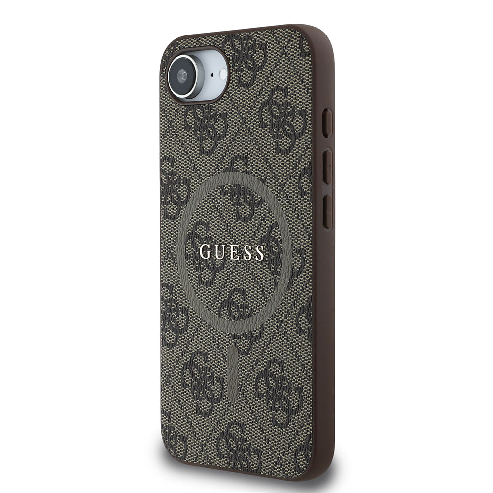 Guess iPhone 16E Orjinal Lisanslı Magsafe PU Halkalı 4G Desenli Yazı Logolu Telefon Kılıfı