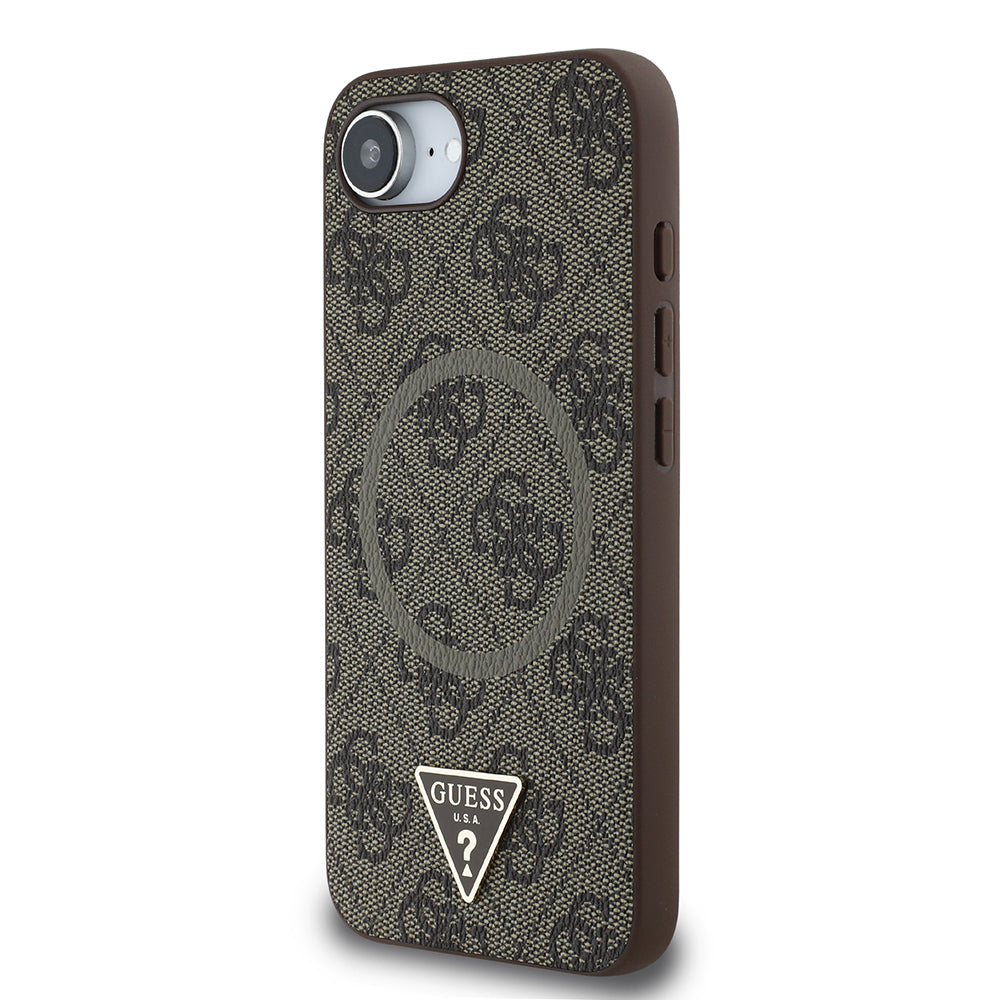 Guess iPhone 16E Orjinal Lisanslı Magsafe PU Üçgen Logo 4G Desenli Telefon Kılıfı