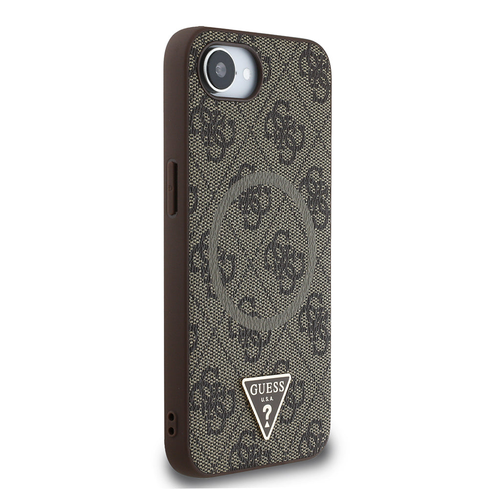 Guess iPhone 16E Orjinal Lisanslı Magsafe PU Üçgen Logo 4G Desenli Telefon Kılıfı