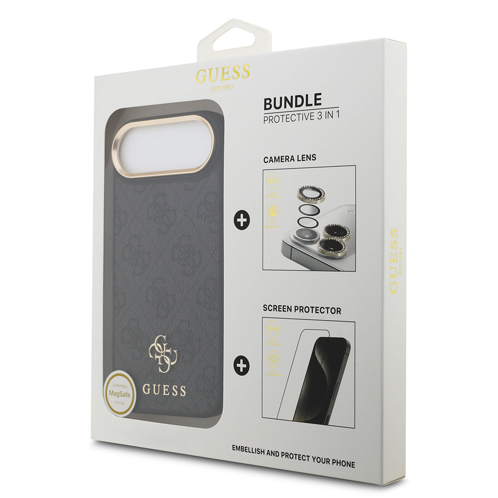 Guess iPhone 17 Air Orjinal Lisanslı 4G ve Yazı Logolu Kılıf + Ekran Koruyucu + Lens Koruyucu 3in1 Aksesuar Seti