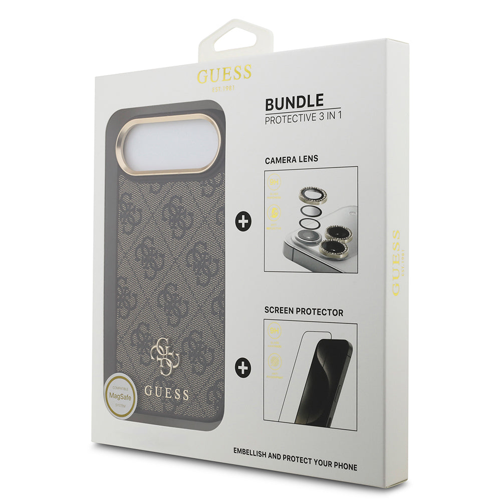 Guess iPhone 17 Air Orjinal Lisanslı 4G ve Yazı Logolu Kılıf + Ekran Koruyucu + Lens Koruyucu 3in1 Aksesuar Seti