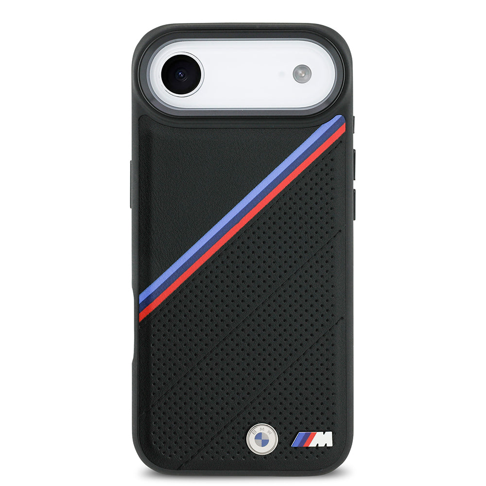 BMW iPhone 17 Air Orjinal Lisanslı M-safe Şarj Özellikli M Logolu Üç Şeritli Delikli Deri Kılıf