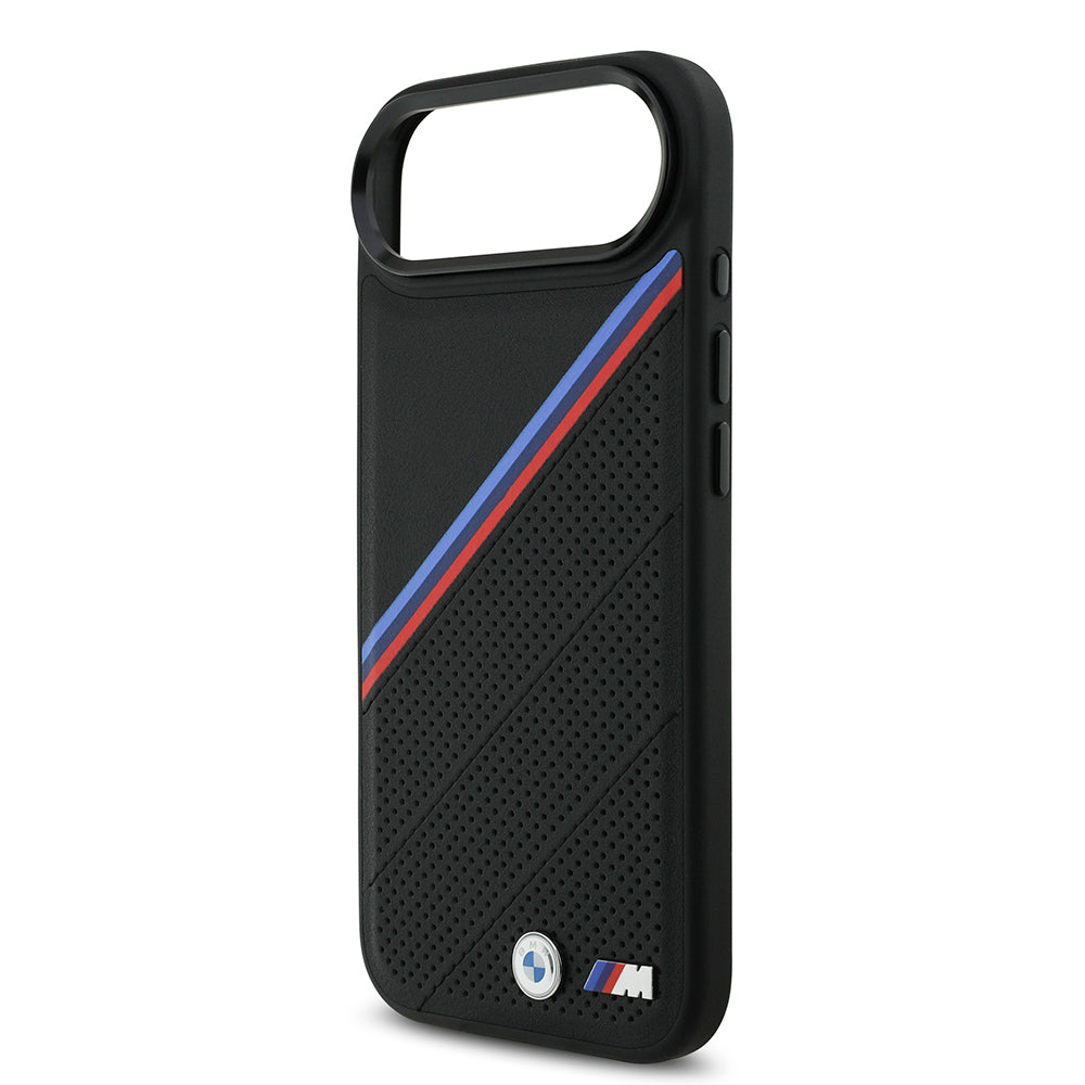 BMW iPhone 17 Air Orjinal Lisanslı M-safe Şarj Özellikli M Logolu Üç Şeritli Delikli Deri Kılıf